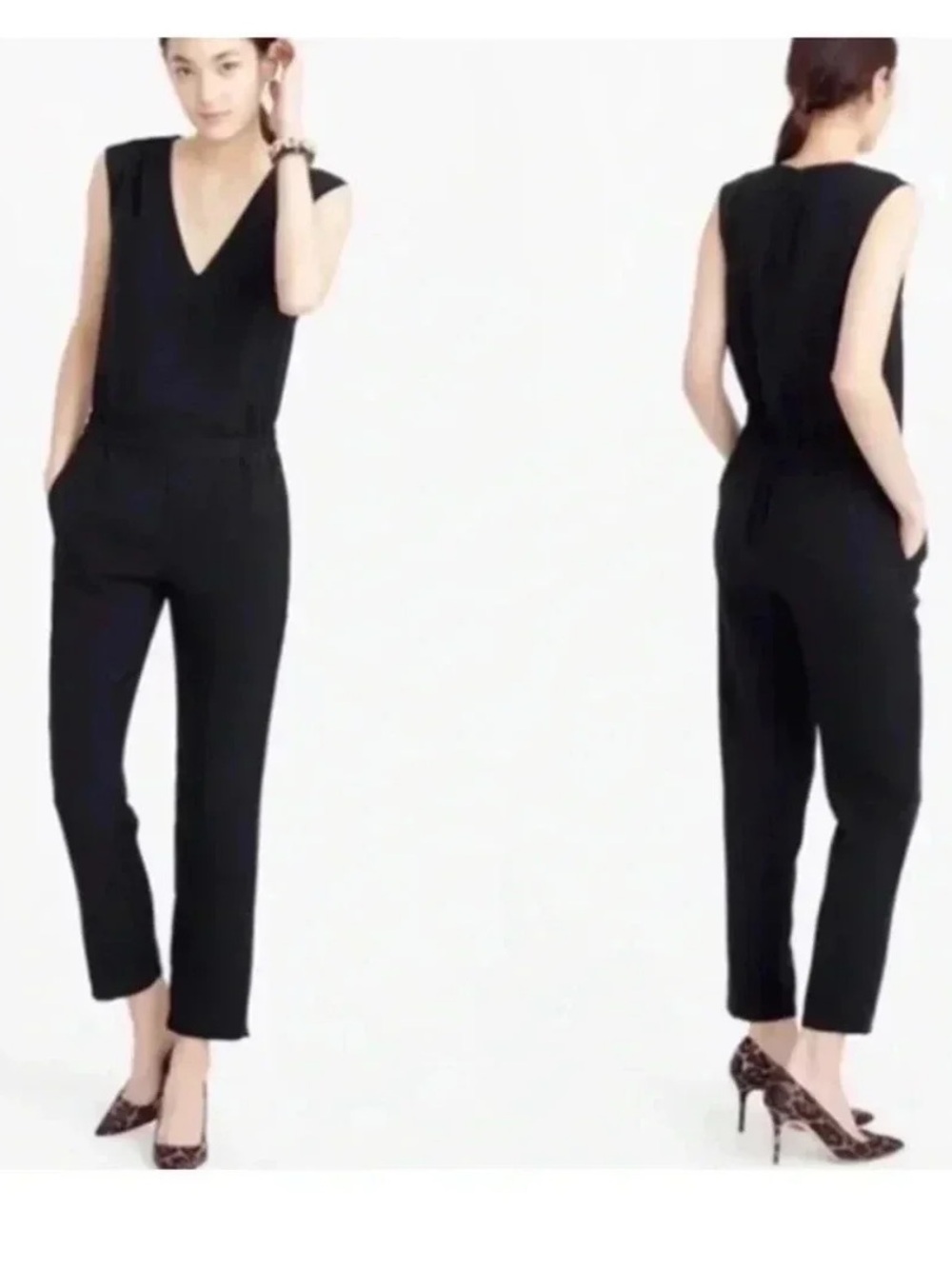 J Crew Black Size 4 Sleeveless Elastic Waist Crop Jumpsuit Romper